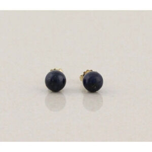14k Yellow Gold Blue Lapis Lazuli 7mm Ball Bead Earrings Stud Post